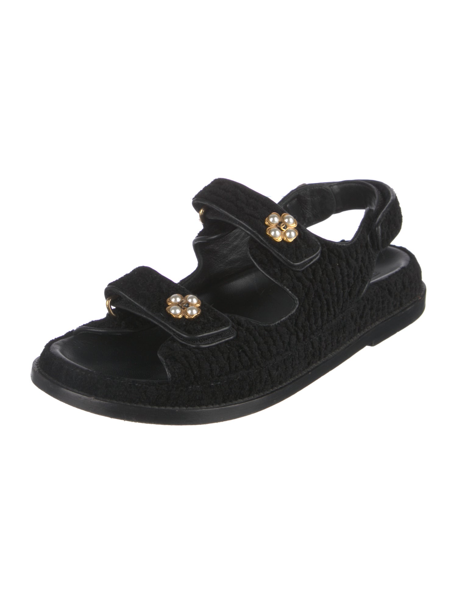 Chanel Interlocking CC Logo Velvet Slingback Sandals